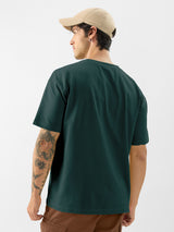 Men's Green Casual Solid Oversized Fit Half Sleeves Tshirt