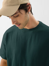 Men's Green Casual Solid Oversized Fit Half Sleeves Tshirt