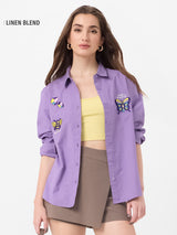 Women's Lavender Casual Full Sleeves Shirt