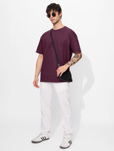 Men's Purple Casual Solid Oversized Fit Half Sleeves Tshirt