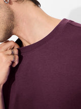 Men's Purple Casual Solid Oversized Fit Half Sleeves Tshirt