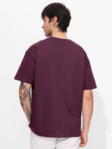 Men's Purple Casual Solid Oversized Fit Half Sleeves Tshirt
