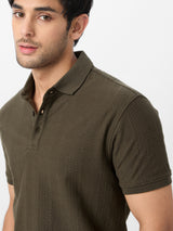 Men's Green Casual Solid Regular Fit Half Sleeves Polo Tshirt