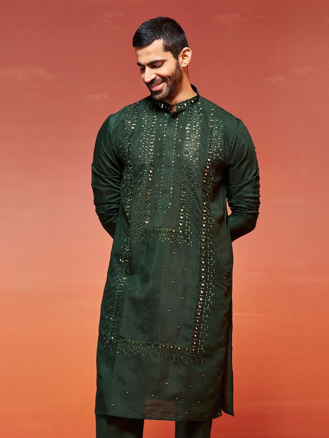 Men's Green Festive Ethnic Full Sleeves Kurta