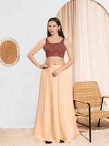 Women's Maroon Cotton Padded Back Open Sleeveless Saree Blouse