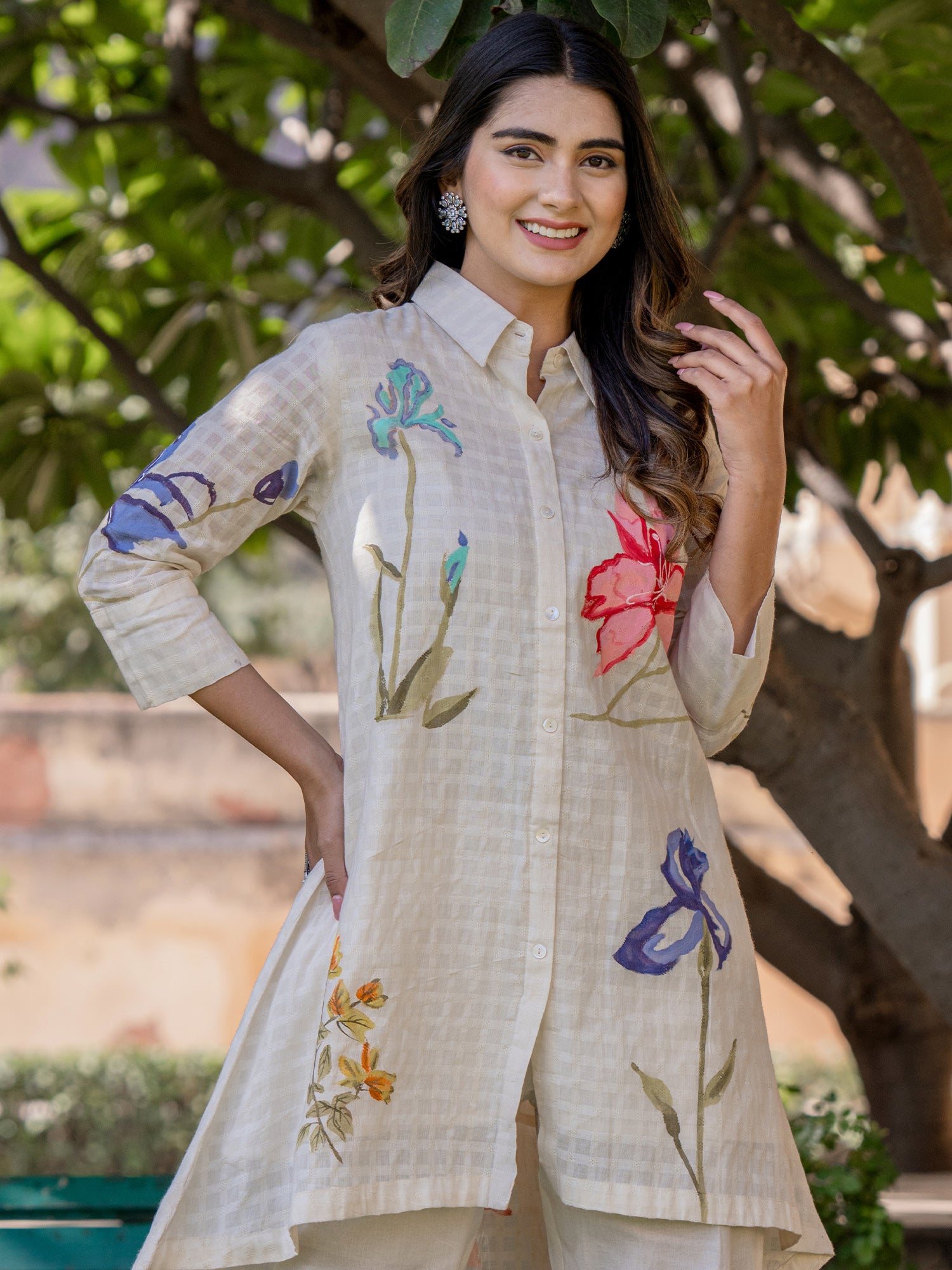 Women's White Printed A-Line Kurta Trouser Set