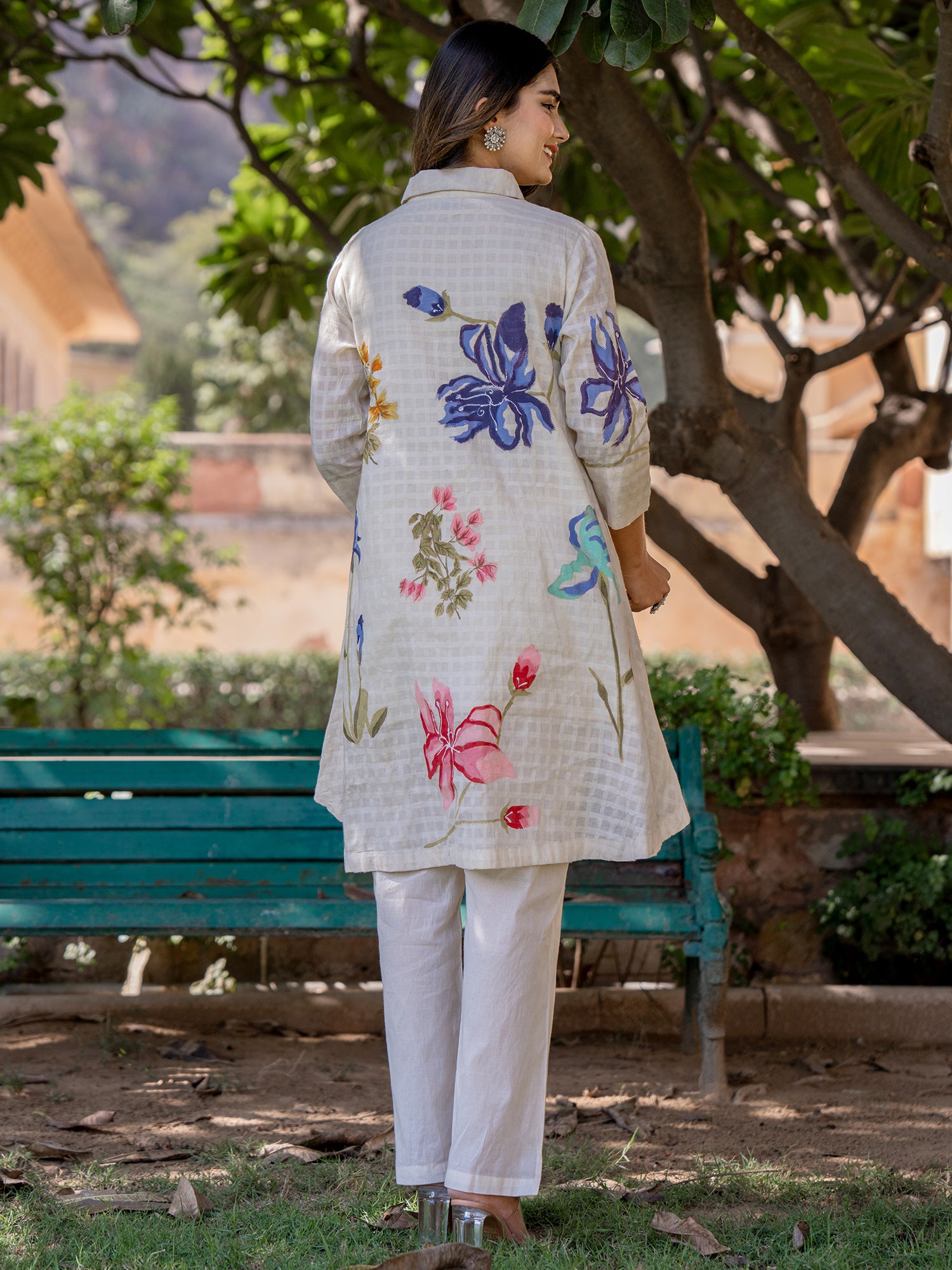Women's White Printed A-Line Kurta Trouser Set