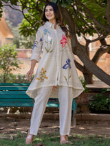 Women's White Printed A-Line Kurta Trouser Set