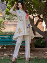 Women's White Printed A-Line Kurta Trouser Set