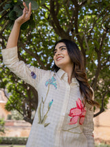 Women's White Printed A-Line Kurta Trouser Set