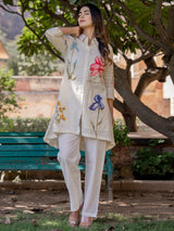 Women's White Printed A-Line Kurta Trouser Set