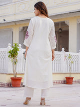 Women's Off White Printed A-Line Kurta Set