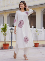 Women's Off White Printed A-Line Kurta Set