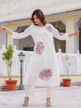 Women's Off White Printed A-Line Kurta Set
