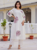 Women's Off White Printed A-Line Kurta Set