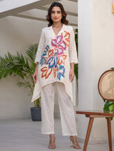 Women's Off White Printed A-Line Kurta Trouser Set