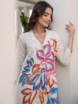 Women's Off White Printed A-Line Kurta Trouser Set