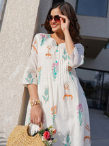 Women's Off White Printed A-Line Kurta Trousers  Set
