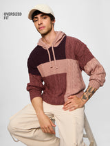 Men's Pink Colorblocked Round Neck Oversized Pullover