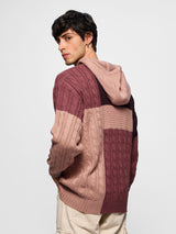 Men's Pink Colorblocked Round Neck Oversized Pullover