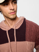 Men's Pink Colorblocked Round Neck Oversized Pullover