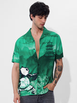Men's Green Casual Printed Regular Fit Half Sleeves Shirt