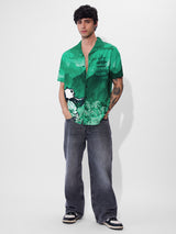 Men's Green Casual Printed Regular Fit Half Sleeves Shirt