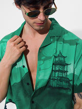 Men's Green Casual Printed Regular Fit Half Sleeves Shirt