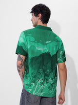 Men's Green Casual Printed Regular Fit Half Sleeves Shirt