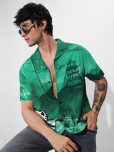 Men's Green Casual Printed Regular Fit Half Sleeves Shirt