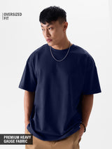 Men's Blue Casual Solid Oversized Fit Half Sleeves Tshirt