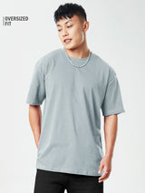 Men's Grey Casual Solid Oversized Fit Half Sleeves Tshirt