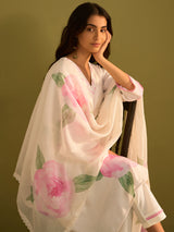 Women's Off White Printed Straight Kurta Trousers With Dupatta Set
