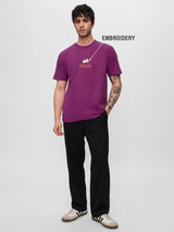 Men's Purple Casual Printed Regular Fit Half Sleeves Tshirt