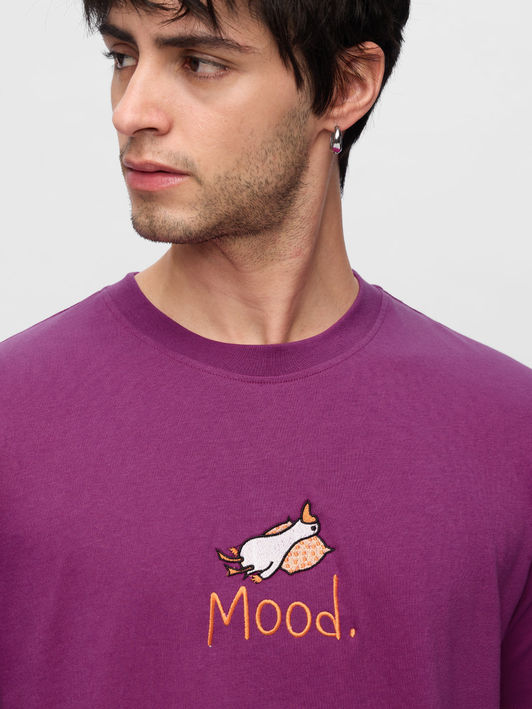 Men's Purple Casual Printed Regular Fit Half Sleeves Tshirt