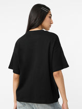 Women's Black Casual Oversized Fit Printed Half Sleeves Tshirt