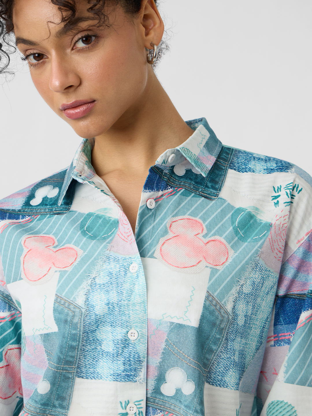 Women's Blue Casual Oversized Fit Printed Full Sleeves Shirt