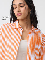 Women's Orange Casual Striped Half Sleeves Shirt