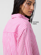 Women's Pink Casual Striped Full Sleeves Boyfriend Shirt