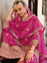 Women's Pink Embroidered Straight Kurta Pant With Dupatta Set
