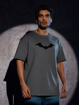 Men's Grey Casual Printed Oversized Fit Half Sleeves Tshirt