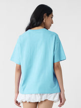 Women's Blue Casual Oversized Fit Printed Half Sleeves Tshirt