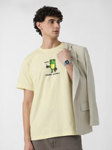 Men's Yellow Casual Printed Regular Fit Half Sleeves Tshirt