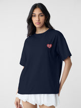 Women's Blue Casual Oversized Fit Printed Half Sleeves Tshirt
