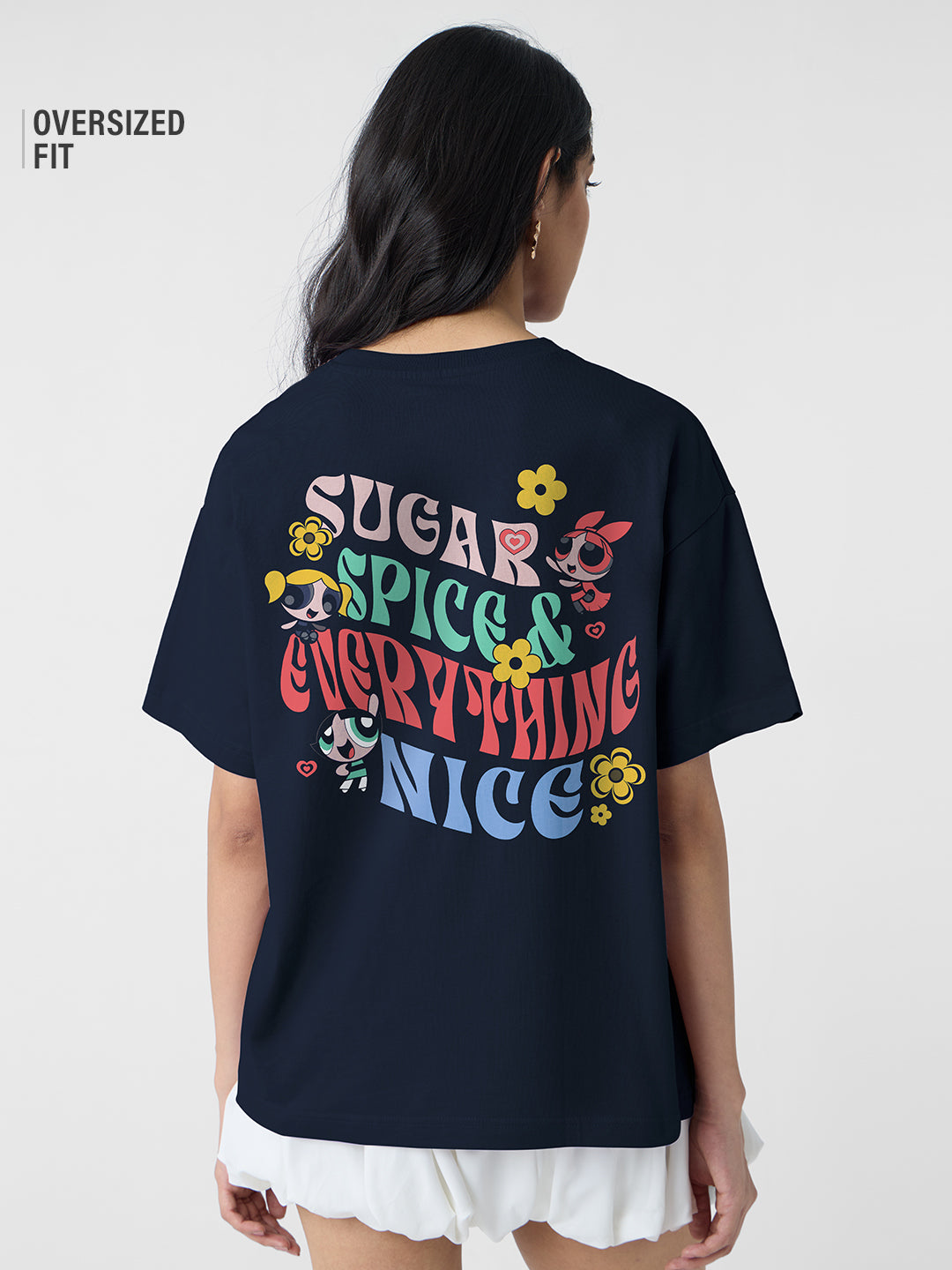 Women's Blue Casual Oversized Fit Printed Half Sleeves Tshirt