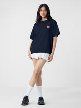 Women's Blue Casual Oversized Fit Printed Half Sleeves Tshirt