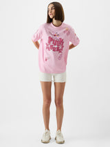Women's Pink Casual Oversized Fit Graphic Half Sleeves Tshirt