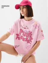 Women's Pink Casual Oversized Fit Graphic Half Sleeves Tshirt