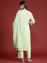 Women's Green Embroidered A-Line Kurta Trouser With Dupatta Set