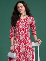 Women's Pink Printed A-Line Kurta Trouser set